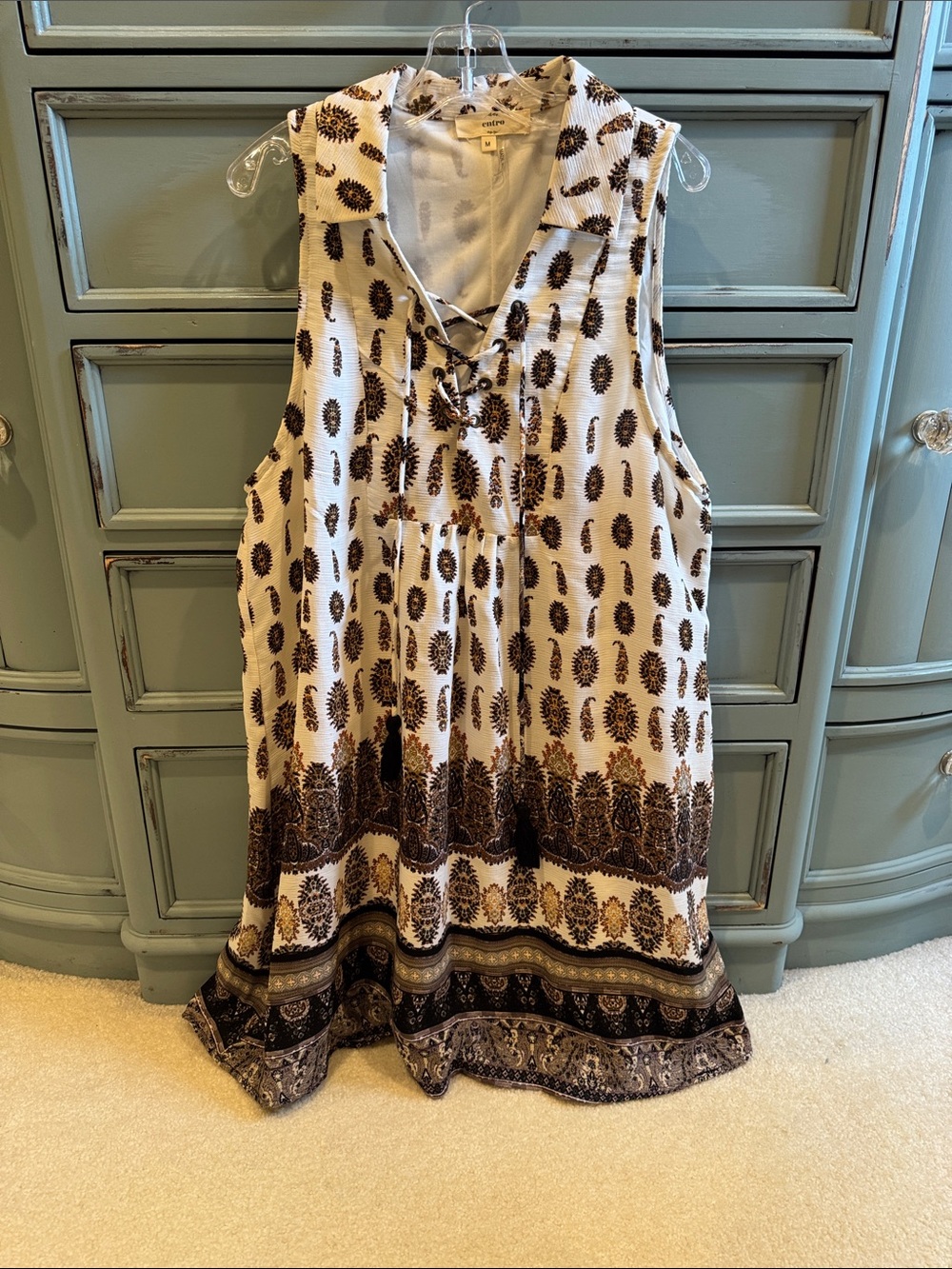 entro White and Brown Printed Lace-Up Mini Dress
